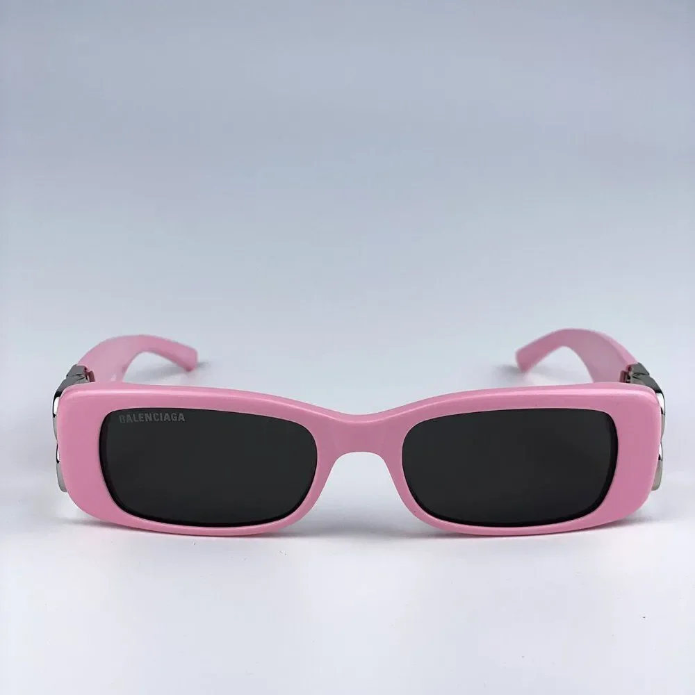 NEW Balenciaga BB0096S 012 Pink Silver Logo Grey Rectangle Unisex Sunglasses - Picture 5 of 13